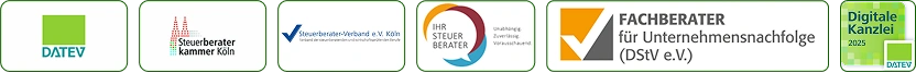 Logs: Datev, Steuerberaterkammer Köln, Steuerberaterverband, Ihr Steuerberater, Fachberater Unternehmensnachfolge, Digitale Kanzlei